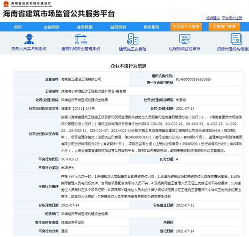 海南第五建設工程一項目管理不規范被扣4分